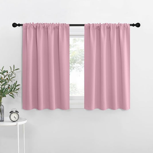 NICETOWN RV Blackout Curtains for Camper Windows, Rouge Pink, 34" x 36", Set of 2, Kitchen Curtains, Short Blackout Drapes, Thermal Insulated Rod Pocket Window Treatment Draperies for Nursery