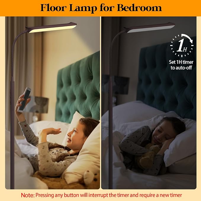 Aisutha LED Floor Lamp, 18W Super Bright Floor Lamp for Living Room, Adjustable Stepless Colors & Brightness Standing Lamp, Eye Caring Reading Light with Remote& Touch Control for Bedroom Office