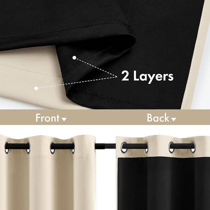 MIULEE Cream Beige 100% Blackout Curtains for Bedroom 40x63 Inch Long | 2 Thick Layers Thermal Insulated Window Curtains with Black Liner, Noise Reducing Grommet, Drapes for Living Room, 2 Panels