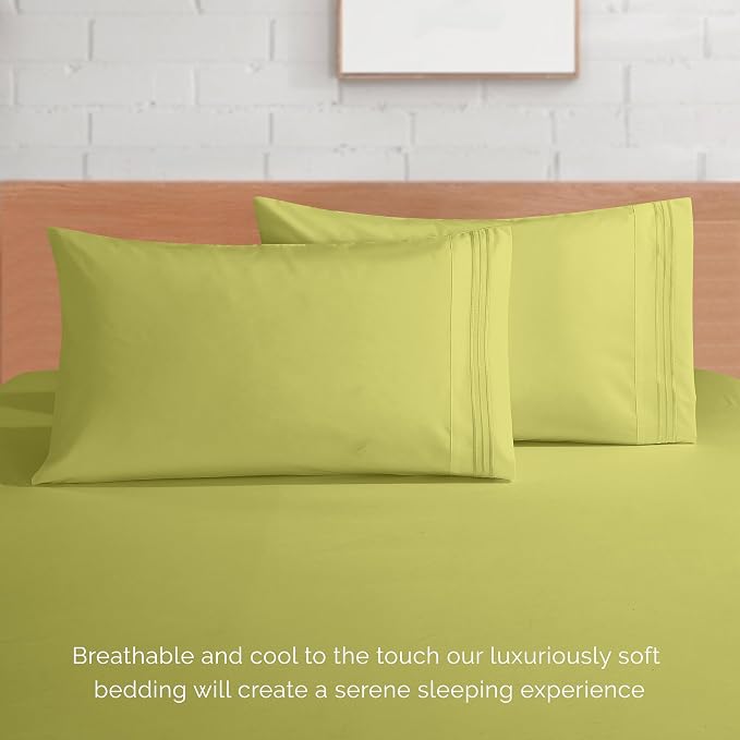 Elegant Comfort Luxury 1500 Premium Hotel Quality Microfiber 4-Piece Sheet Set - Wrinkle Resistant, All Around Elastic Fitted Sheet, Deep Pocket up to 16", King, Pistachio Green
