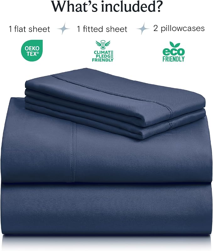 LuxClub 4 PC Full Sheet Set, Deep Pockets Wrinkle Free Cooling Bed Sheets Hotel Bedding for Women, Men, Kids & Teens, Includes 1 Fitted Sheet, 1 Flat Sheet and 2 Pillowcases-Soft Navy | LuxClub Silky Fitted Sheet & Pillowcase Sets, Breathable Hotel Lux...
