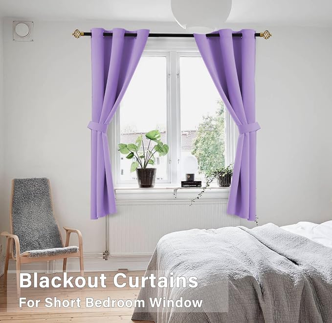 KOUFALL Lavender Purple Curtains for Bathroom Small Window 2 Panels Blackout Short Curtains for Bedroom Kids Girls Room 45 Inch Length Orchid Periwinkle