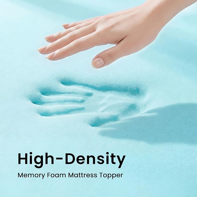Czpalo 4 Inch California King Cooling Gel Memory Foam Mattress Topper | CertiPUR-US certified. Removable & machine washable cover with adjustable straps. Non-slip mesh bottom.
