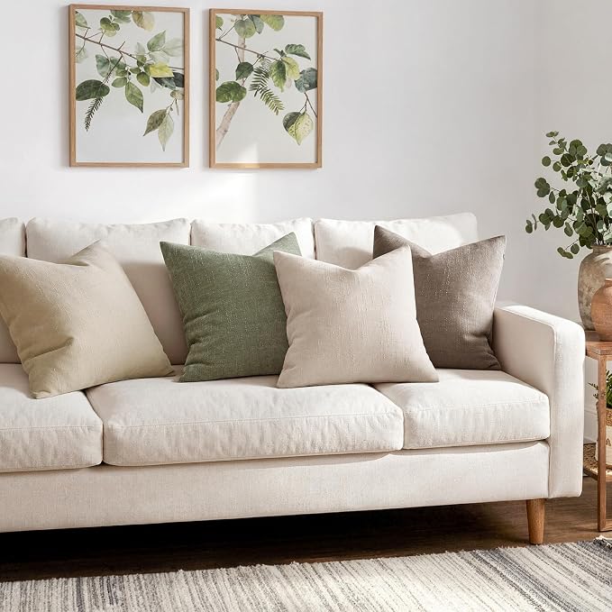 MIULEE Textured Chenille Throw Pillow Covers 18x18 Inch Beige Cement | Pack of 2 Decorative Soft Throw Pillows, Solid Textured Cushion Covers, Modern Home Decor for Couch Sofa Bedroom Living Room
