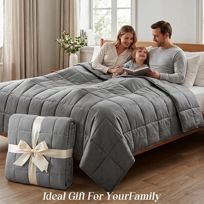 Smart Queen Weighted Blanket for Adults (25 lbs, 78"x85", King Size) Breathable Heavy Throw Blanket for 220-280 lbs, Soft Thick Blankets with Cooling Glass Beads, All Season, Machine Washable, Grey