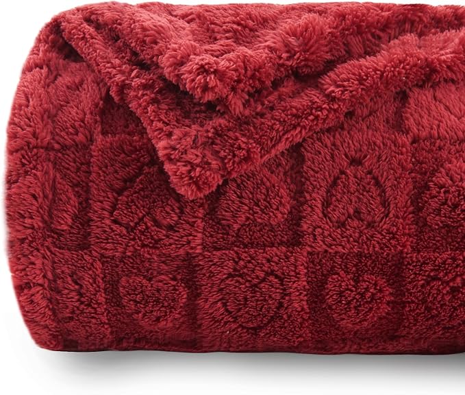 NEWCOSPLAY 3D Heart Checkered Flannel Twin Blanket, Red Heart, 60"x80" | Super Soft Cute Lightweight Decorative Premium Silky Fleece Blanket for Couch Sofa Bed, Gift for Women Men, All Season Use
