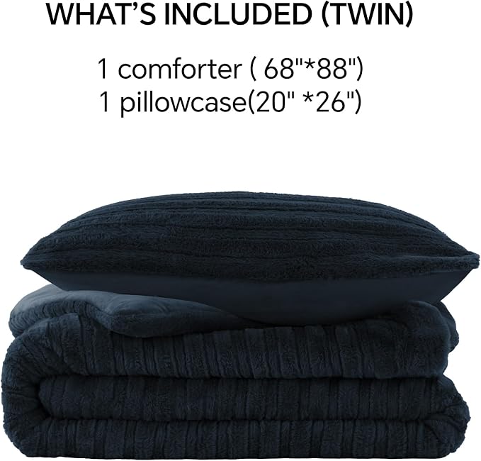 BEDELITE Faux Fur Twin/Twin XL Comforter Set, Fluffy Bed Set, Navy | Super Soft & Warm, Luxury Fuzzy Cozy Comforter for Winter, Heavy Plush Bed set, with 1 Pillowcase