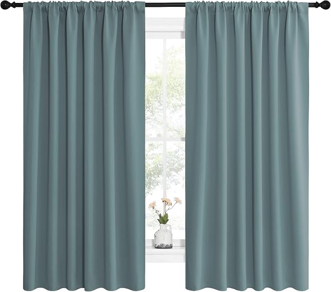 NICETOWN Greyish Blue Blackout Curtains Panels for Window, Thermal Insulated Rod Pocket Blackout Drapes/Draperies for Living Room (2 Panels, W62 x L63 inches)
