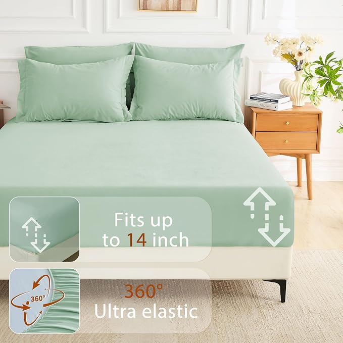 7 Pieces Queen Comforter Set, Soft Bed in a Bag Queen Size, All Season Bedding Set with Comforter, Flat Sheet, Fitted Sheet, Pillowcases & Shams, Sage Green