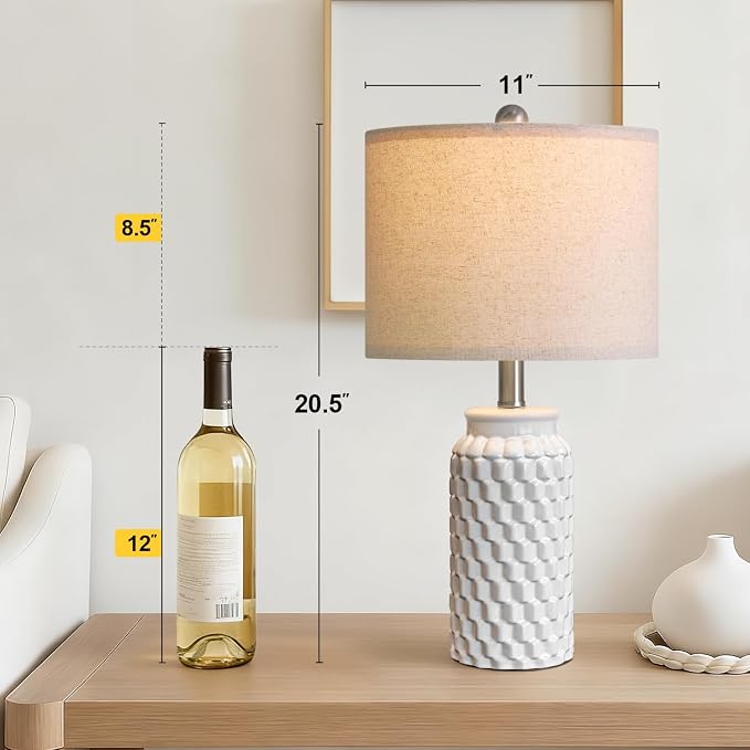 USumkky 20.5" White Modern Ceramic Bedside Lamps Set of 2, Small Table Lamp for Bedroom Decor Farmhouse Nightstand Lamp for Living Room Office