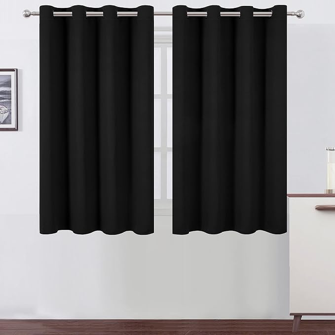 Black Thermal Blackout Curtains/52 x 45 Inch/Set of 2 Panels Room Darkening Curtains