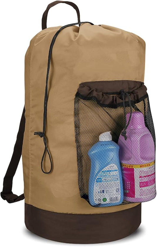 Backpack Laundry Bag, Laundry Backpack with Shoulder Straps and Mesh Pocket Durable Nylon Clothes Hamper Bag with Drawstring Closure for College, Travel, Laundromat, Apartment