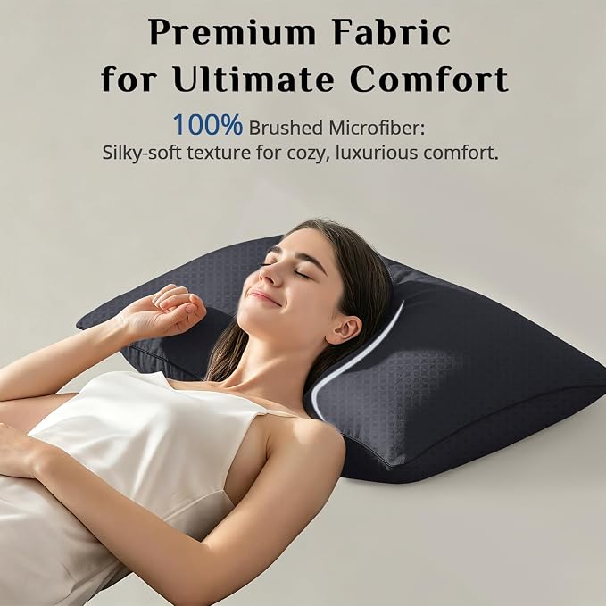 JOLLYVOGUE Black Pillows Queen Size Set of 4, Washable Supportive Firm Bed Pillows with Oeko-Tex Certified Soft Down Alternative Fill, Fluffy Luxury Hotel Quality for Side, Back, and Stomach Sleepers