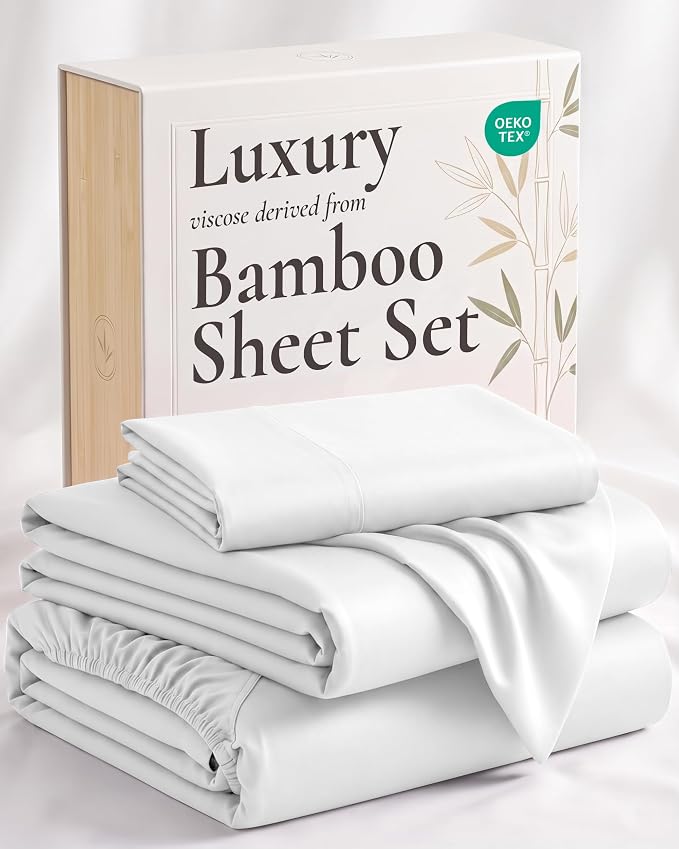Hotel Sheets Direct 3 Piece Bed Sheet Set Twin Size, 100% Viscose Derived from Bamboo Sheets Set with 1 Pillowcase, Cooling & Breathable Luxury Bedding, Moisture-Wicking & Silky Soft Texture, White