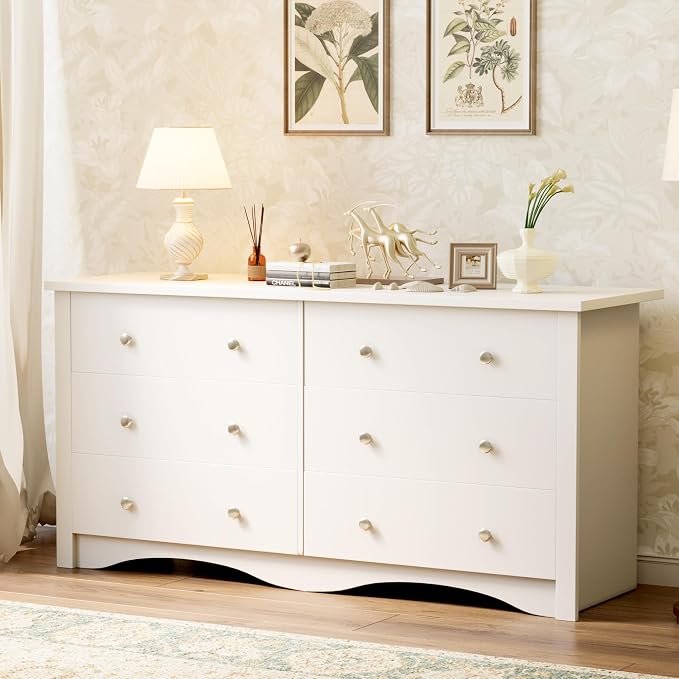 YESHOMY White Dresser for Bedroom with 6 Drawer, 47.2" Organizer Drawers | Space Saving, Modern Design, Anti-Tip, TV Stand for Living Room, Hallway