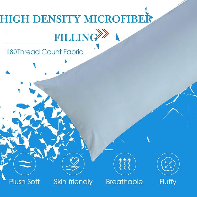 SHOUREN Large Body Pillow,Long Bed Pillow for Adults,20x54in | Breathable,sweat-absorbing,skin-friendly,medium firmness for side sleepers,multiple application