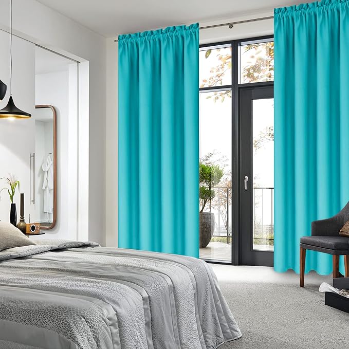 DWCN Blackout Curtains for Bedroom Living Room 42 x 84 Inch Long Turquoise | 2 Panels Set, Room Darkening, Thermal Insulated, Light Blocking, Rod Pocket Drapes, Noise Reducing Window Treatments
