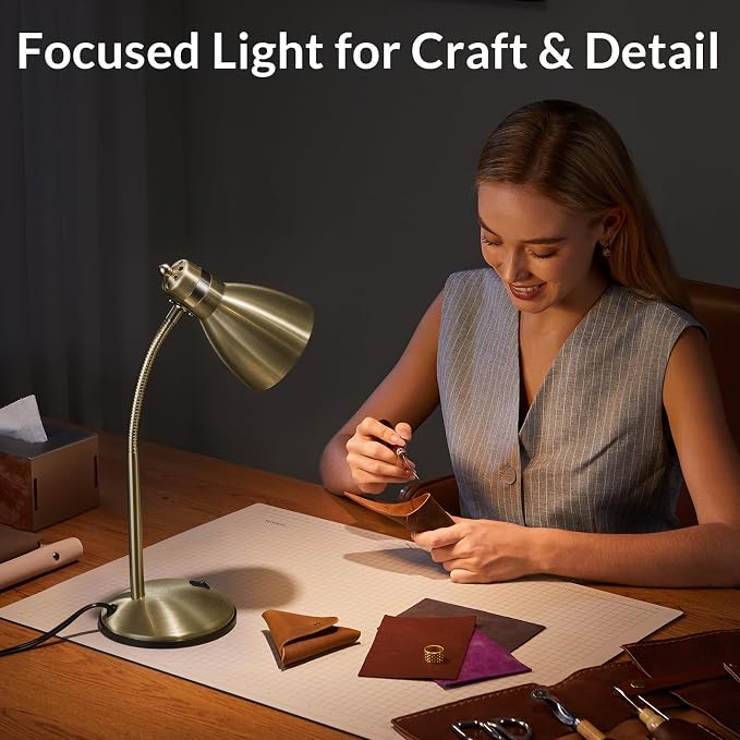 LEPOWER Metal Desk Lamp, Adjustable GooseNeck Reading Light for Bedroom | Compact & Sturdy, Space-Saving for Bedside & Dorm, E26 Table Lamp, Eye-Caring, Ideal for Study, Office, Back to School