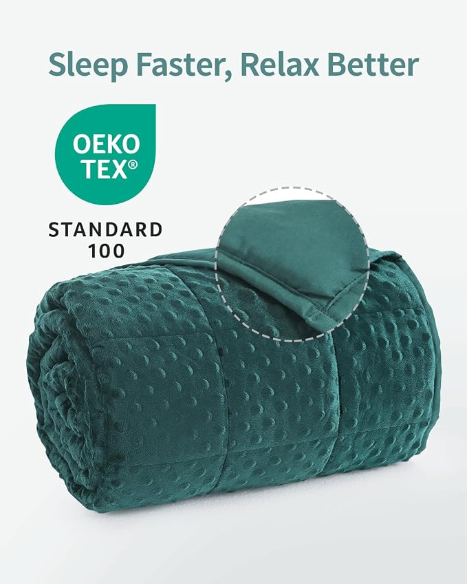 Mr. Sandman Weighted Blanket for Adults, Queen Size 15 lbs, 60 x 80 Inches | Cooling Soft Minky for Hot Sleepers; Machine Washable; Filled with Glass Beads; Heavy Bed Throw for Sleep; Dark Green