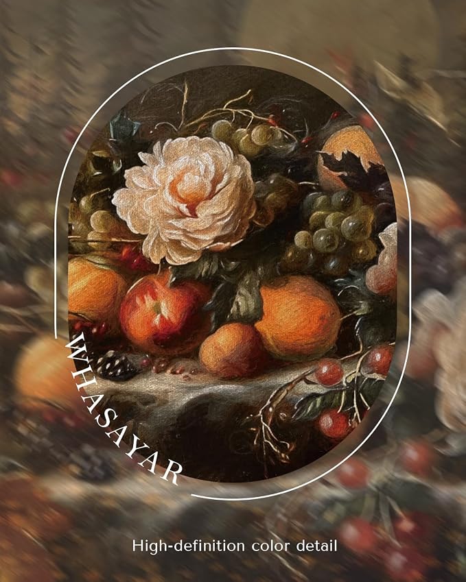 Vintage Framed Autumn Still Life Thanksgiving Wall Art 12x16 Fruits Candles Oil Painting, Rustic Classic Fall Peaches Grapes Canvas Print, Harvest Farmhouse Kitchen Dining Room Decor