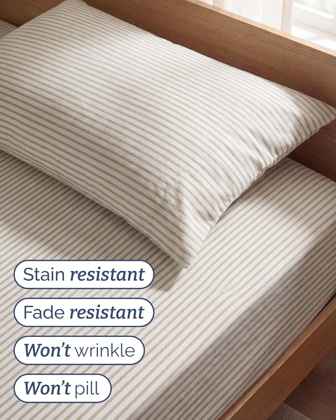 Twin Size 3 Piece Sheet Set - Breathable & Cooling Sheets - Beige Stripes | Hotel Luxury Bed Sheets for Women & Men, Deep Pockets, Easy-Fit, Extra Soft and Wrinkle Free Sheets, Oeko-Tex Bed Sheet Set