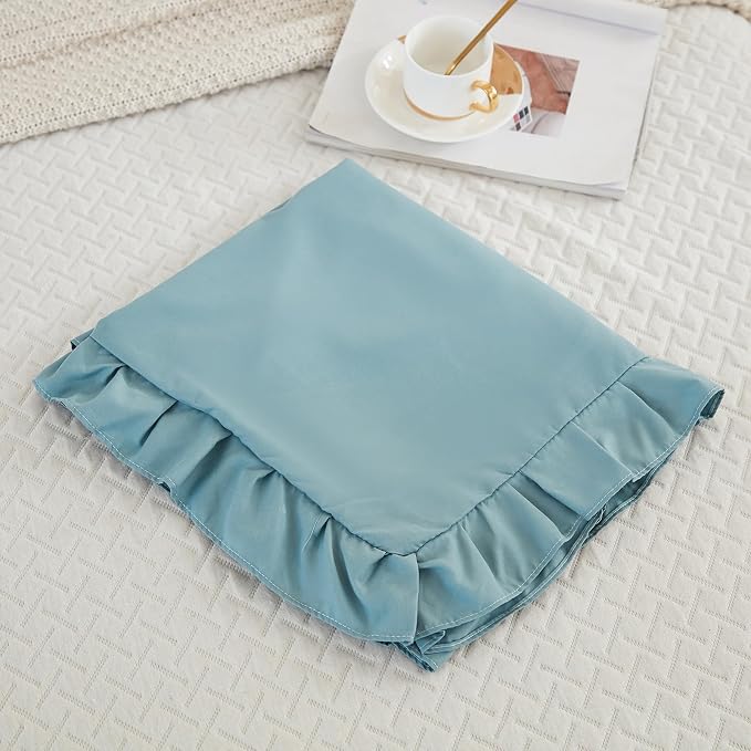 Dusty Blue Body Pillow Cover 20x54inches Long Pillowcase Ruffled Fringe Decor Sham Cute Pillowcase (1 Body)