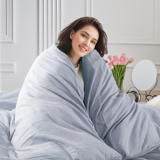 NEXHOME PRO Queen Duvet Cover Set, 100% Washed Cotton with Linen-Like Texture, Natural Organic, Breathable & Comfortable, Includes Home Bedding Set Cornflower Blue (No Comforter) 9090