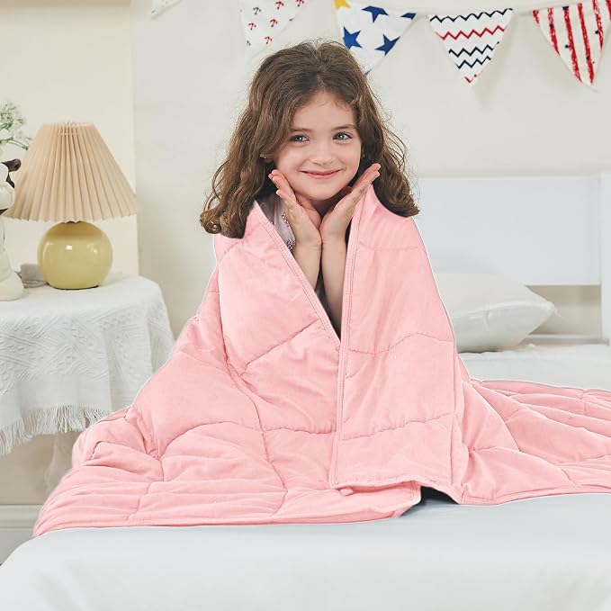 yescool Weighted Blanket (5 lbs, 36" x 48", Pink) Cooling Heavy Blanket, Perfect for 40-60 lbs, Breathable Throw Blanket Gifts with Premium Glass Bead, Machine Washable