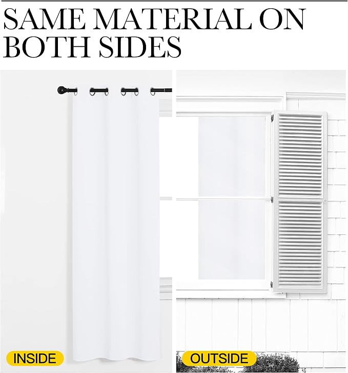 NICETOWN Pure White Blackout Curtains for Kids Room 55" w x 102" L 2 Panels | Triple Weave Microfiber Home Thermal Insulated Solid Ring Top Panels Drapes for Bedroom Living Room, Light Blocking Decor