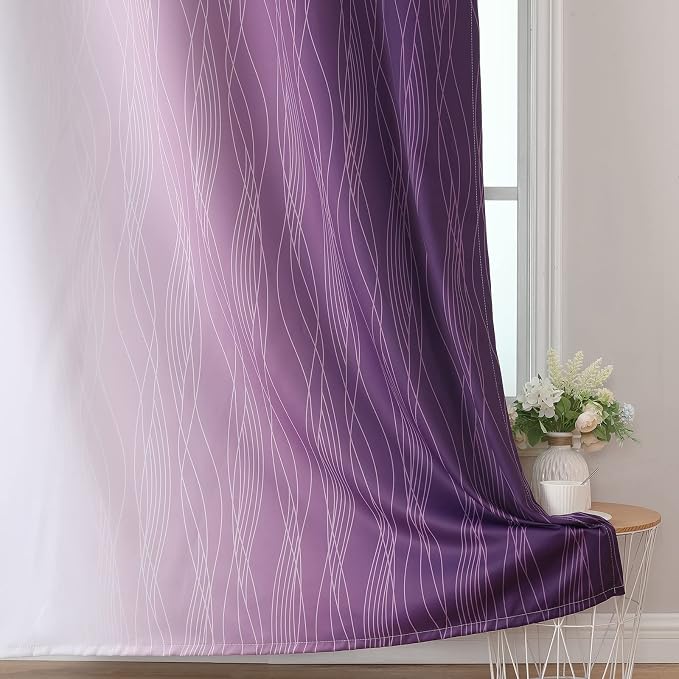 Purple and Greyish White Ombre Blackout Curtains for Bedroom 45 Inches Long | Estelar Textiler Room Darkening,Light Blocking,Thermal Insulated Gradient Grommet Window Drapes for Bathroom,52Wx45L,2 Panels