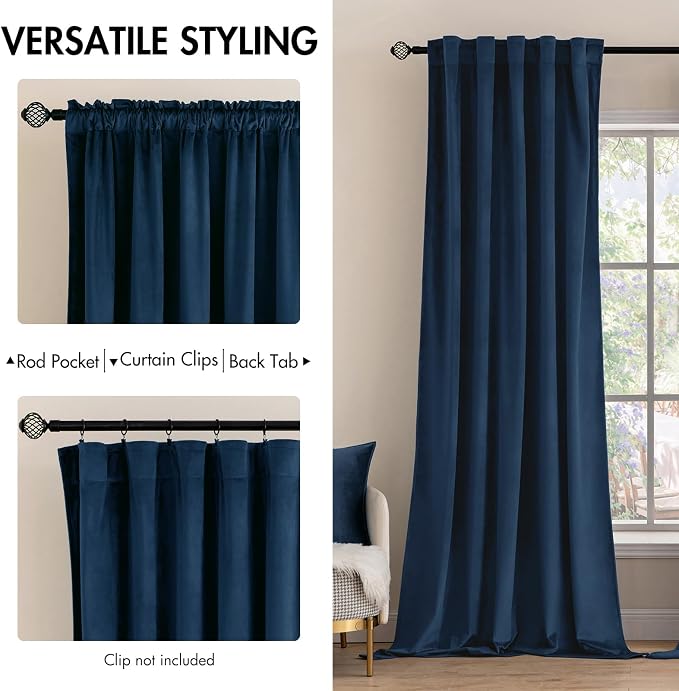 MIULEE Navy Blue Velvet Curtains 52x108 inches Luxury Blackout Curtains | Thermal Insulated, Super Soft Window Drapes for Bedroom Living Room, Rod Pocket & Back Tab