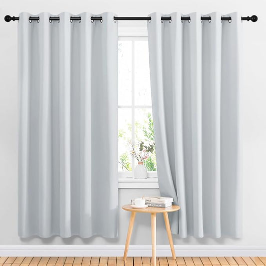 NICETOWN Blackout Curtains Panels, 2 Panels, 66 x 70-inch, Greyish White | 3 Pass Microfiber Noise Reducing Thermal Insulated Solid Ring Top Blackout Window Drapes for Living Room
