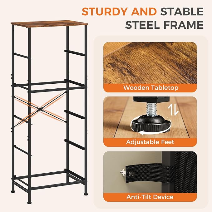 DUMOS Nightstand with 5 Fabric Drawers, Skinny Dresser | Night Stand Bedside Table, Removable Bins, Sturdy Steel Frame Wood Top, Storage Tower for Bedroom Closet, Rustic Brown