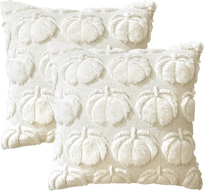 MIULEE Fall Pillow Covers Pumpkin Fall Decor 22x22 Cream White | Set of 2 Fall Decorations for Home, Plush Faux Fur Farmhouse Accent Pillowcases, Porch Sofa Couch Cushion Bed Livingroom