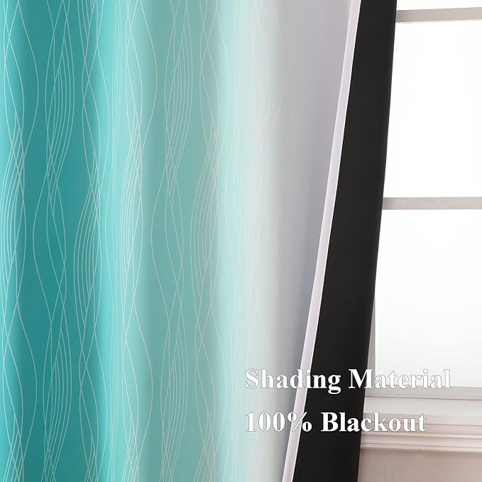 Teal and Grayish White Ombre Blackout Curtains Living Room 108 Inches Long | Estelar Textiler Room Darkening Curtains for Bedroom,Thermal Insulated,Energy Saving Grommet Window Drapes,52Wx108L,2 Panels