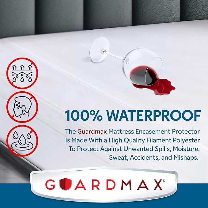 Guardmax Queen Mattress Protector Cover Zippered | 100% Waterproof Bed Bug Encasement | Soft, Hypoallergenic and Breathable | Queen Size (60"x80")