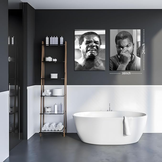 Framed Funny Bathroom Canvas Wall Art Set of 2 - Black and White Vintage Comedy Movies Posters, Funny Toilet Humour Smell Wall Decor Prints for Bathroom Decor 16x24in