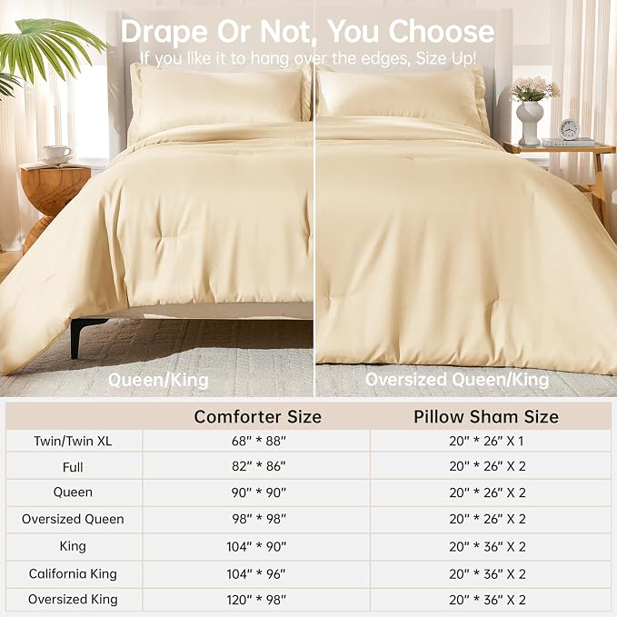 Queen Comforter Set, All Season Ultra Soft Down Alternative Bedding - 3 Piece Lightweight Bed Set Includes 1 Comforter (90"x90") and 2 Pillow Shams (20"x26"), Light Yellow