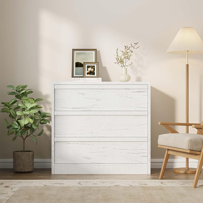 Garvee 3 Dresser for Bedroom, 30.5" Tall Dresser, Freestanding Vertical Drawer with Storage, Wooden Closet Chest Storage for Living Room, Hallway, Entryway, White