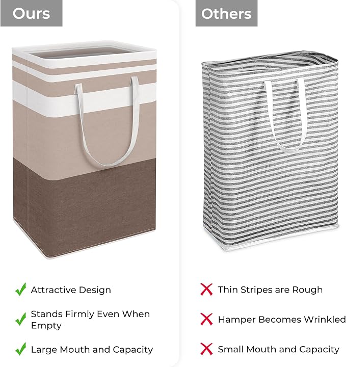HomeHacks 2 Pack Large Laundry Baskets, Laundry Hampers Bags (Khaki 88Lx2) | Waterproof, Freestanding, Collapsible Clothes Hamper with Reinforced Handles in Laundry Room, Dorm, Bathroom, Bedroom