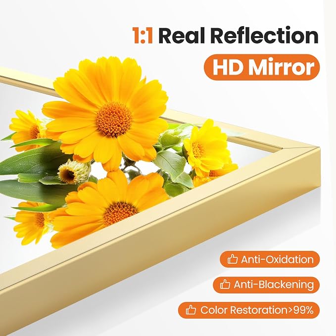 NEWBULIG 32"X30" Arched Bathroom Mirror for Over Sink, Wall Vanity Mirror | Tempered Glass, Anti-Rust Arched Metal Framed, Hanging or Leaning, Farmhouse Home Decor, Gold
