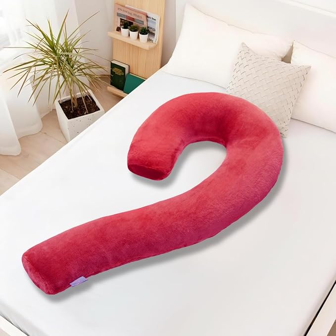 Body Pillow for Adults, Swan Shaped Pillow Insert for Sleeping, Red, 49 In | Side Sleeper Pregnancy Bed Pillow, Soft Fabric, Shredded Memory Foam and Removable Washable Cover