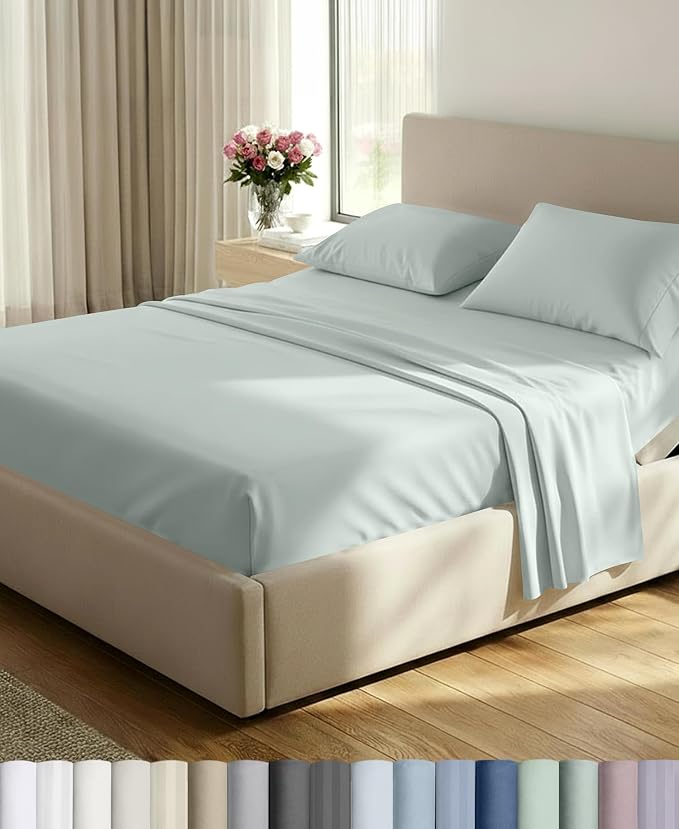 California Design Den 100% Cotton Sateen Split King Bed Sheet Set, 5 Pcs | 500 TC with Good Housekeeping Seal, Split King Sheets Sets for Adjustable Bed with 2 Separate Twin-XL Mattresses,Silver Sage