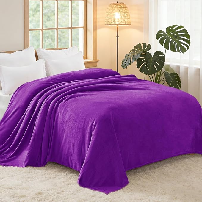 Exclusivo Mezcla Soft Fleece Blanket Twin Size for Bed, Purple | 60x80 Inches, Double-Sided Brushed Flannel, Lightweight Plush Cozy Blanket for Home Decor, All Season, Machine Washable