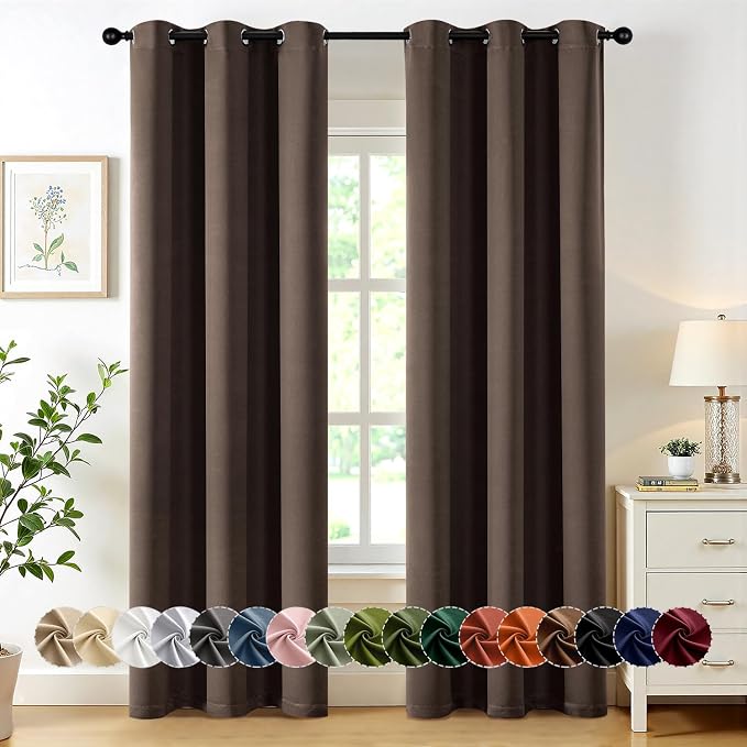 MIULEE Blackout Curtains for Bedroom 2 Panels 40"x84" Long Chocolate Brown | Thermal Insulated, Living Room Darkening Grommet Drapes, Noise Reducing, Light Blocking Window Treatments