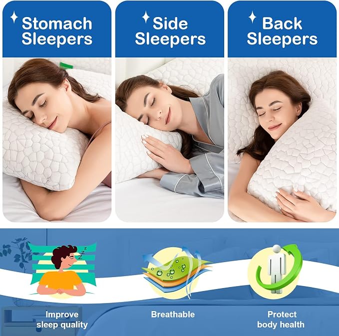 SUPA MODERN Cooling Pillow Standard Size Set of 2, CertiPUR-US Shredded Memory Foam Pillows, Cool Bed Pillows for Hot Sleepers, Adjustable Firm Pillow for Side,Back,Stomach Sleepers, Better Sleep