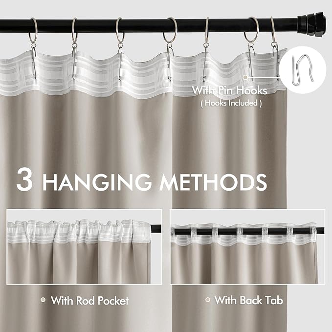 MIULEE Natural Back Tab Blackout Curtains 52x84 Inch Length 2 Panels Set | Rod Pocket Pinch Pleated, Thermal Insulated, Room Darkening, Light Blocking, Privacy Curtains for Living Room Bedroom