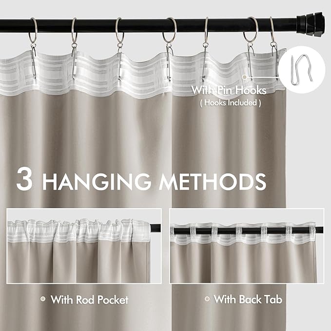 MIULEE Natural Back Tab Blackout Curtains 52x90 Inch Long 2 Panels Set | Rod Pocket Pinch Pleated, Thermal Insulated, Room Darkening, Light Blocking, Privacy Curtains for Living Room Bedroom