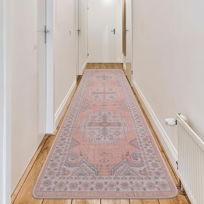 Washable Kitchen Runner Rug 2x8 Rug Runners for Hallways- Light Pink | No Crease,Stain Resistant,Non Slip Hallway Runner Rug for Laundry Room,Bedroom,Entryway,Bathroom,Foyer Farmhouse Home Office