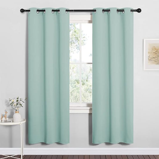NICETOWN Bedroom Curtain Panels Blackout, 1 Pair, 34 by 72-inch, Aqua | Thermal Insulated Solid Grommet Blackout Curtains/Drapes